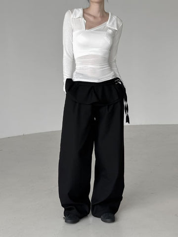 Allv See-Through Unbalanced Collar Tee